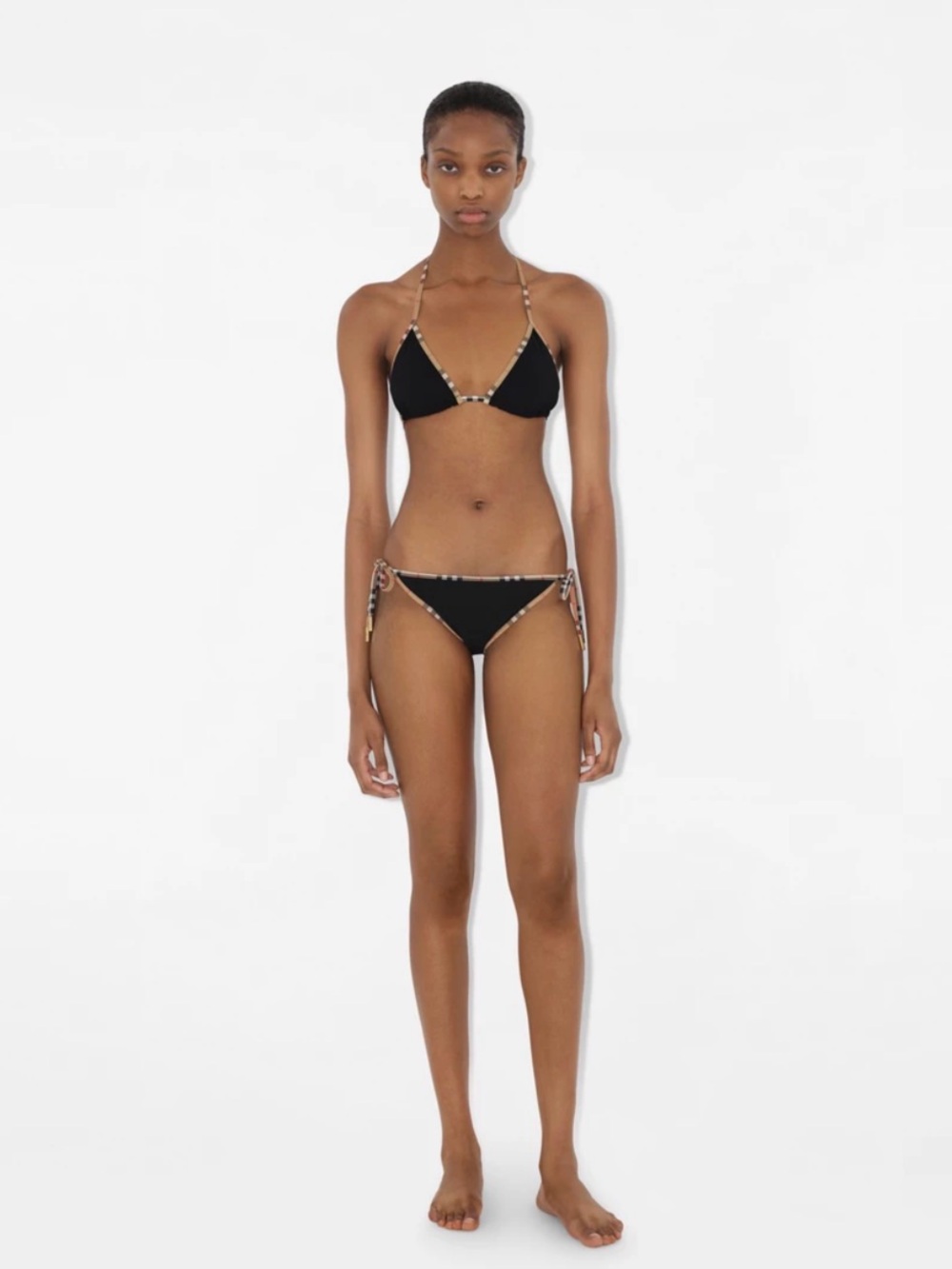Burberry Black Triangle Bikini with Classic Check Trim - New with Tags - XL - Picture 2 of 6